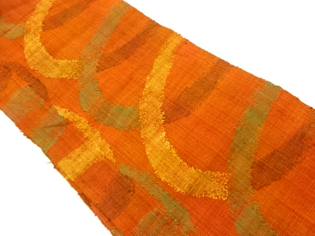 リサイクル　手織り真綿紬抽象模様織出し名古屋帯